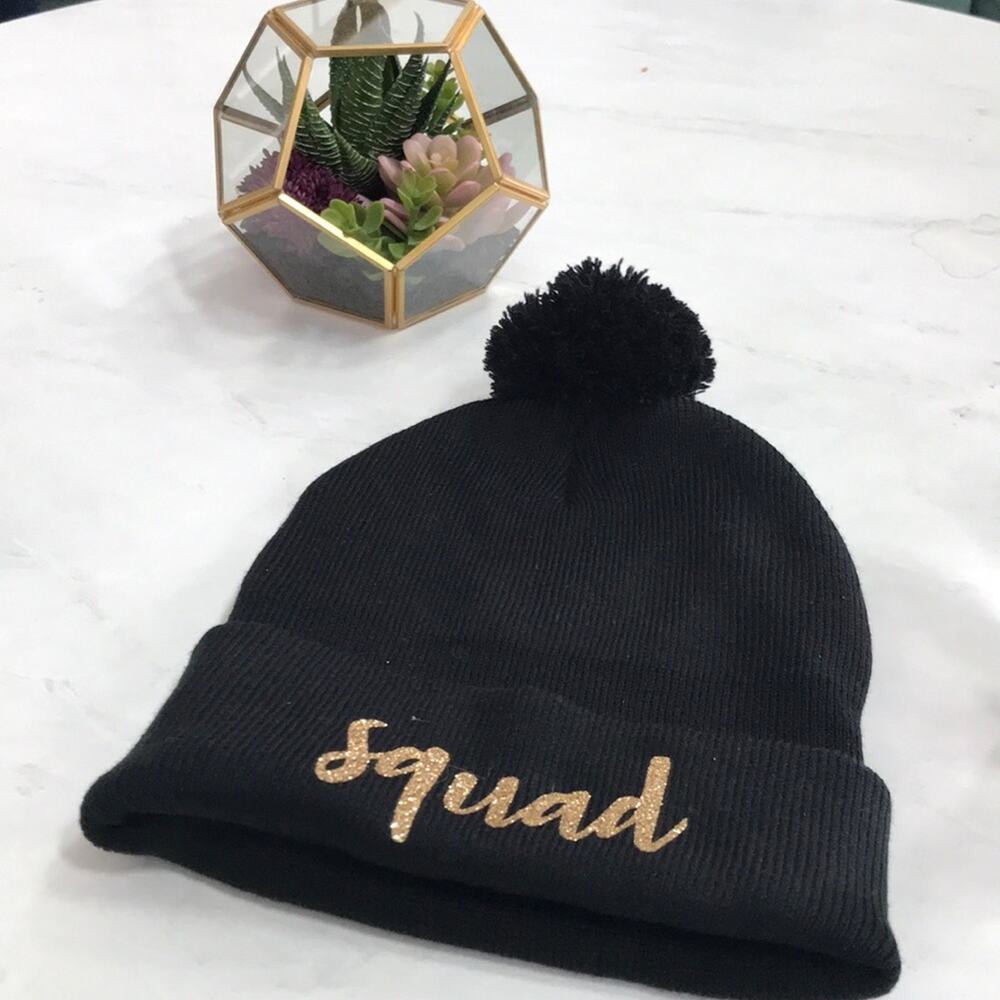 Squad goals black beanie hat NWOT
